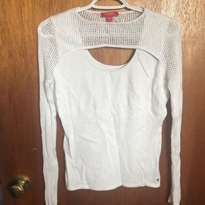 GUESS white mesh long-sleeved shirt